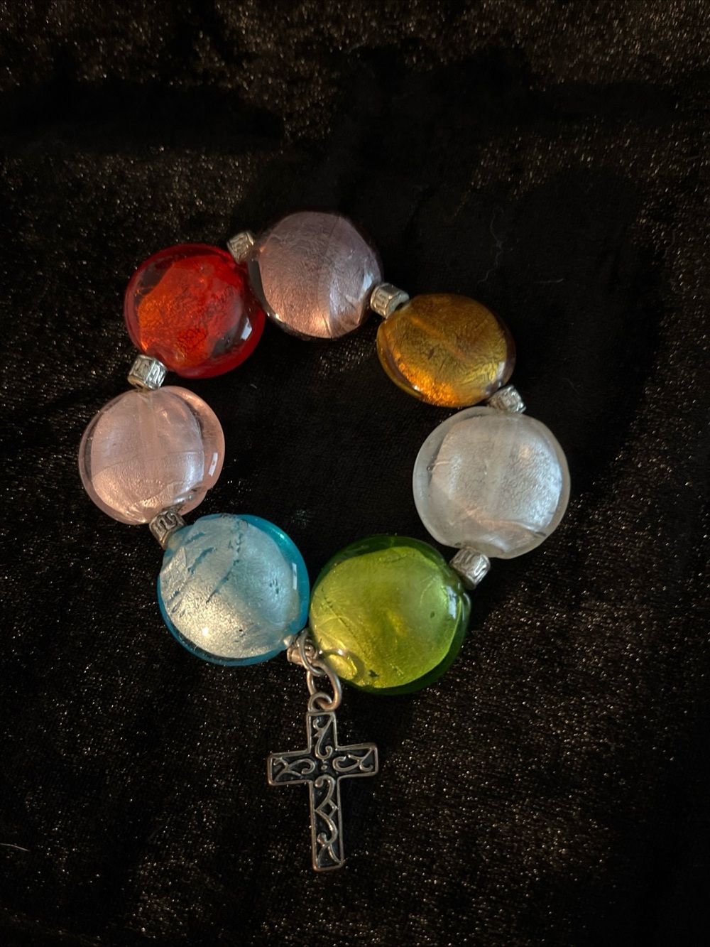 Multi-Color Glass Bead Cross Stretch Bracelet - Women Jewelry
